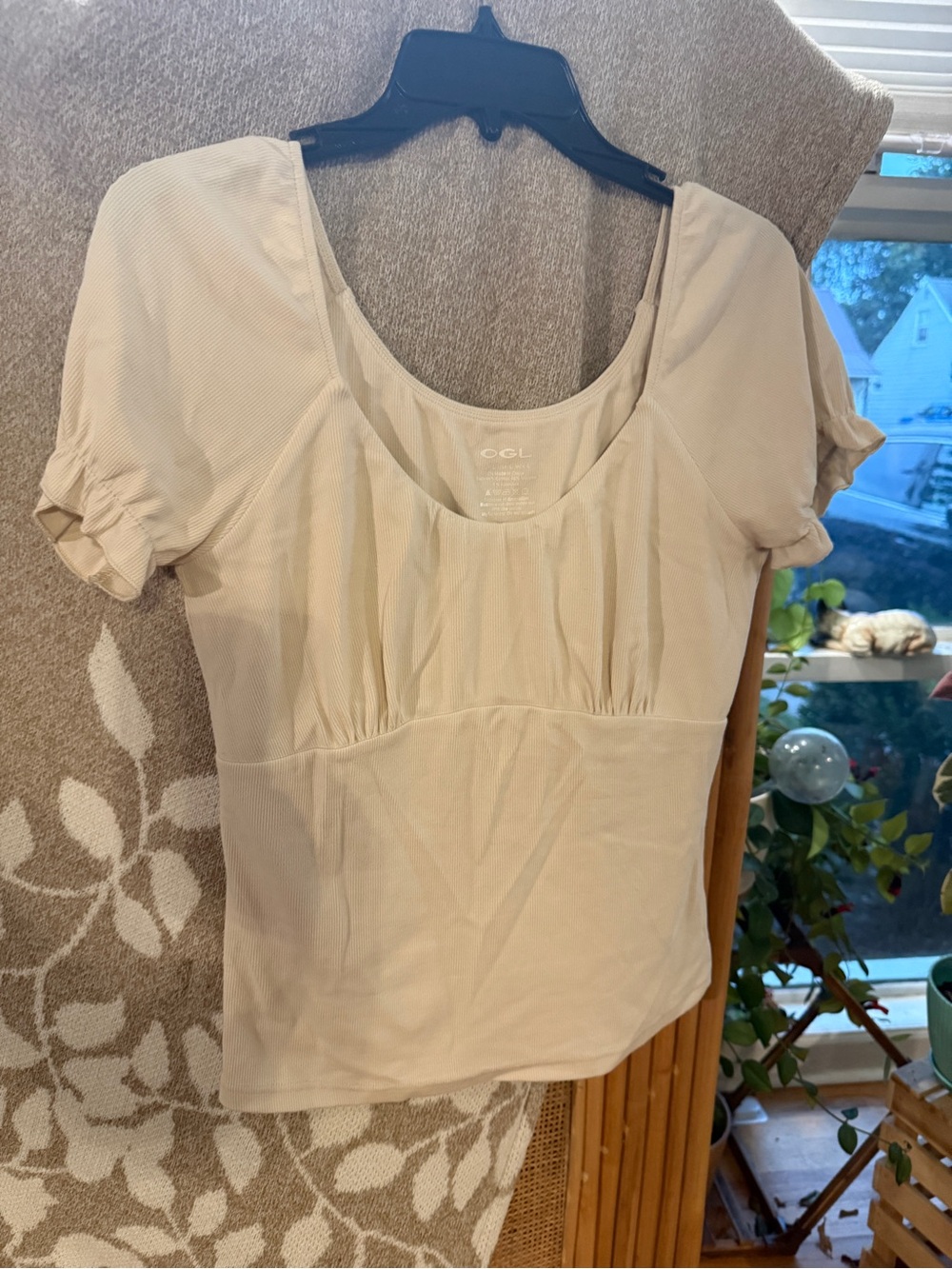 OGL Cream Scoop Neck Short Sleeve Top